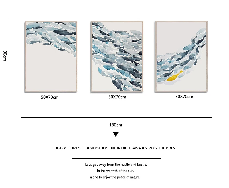 Абстрактная Картина на холсте с изображением группы рыб декоративная картина в