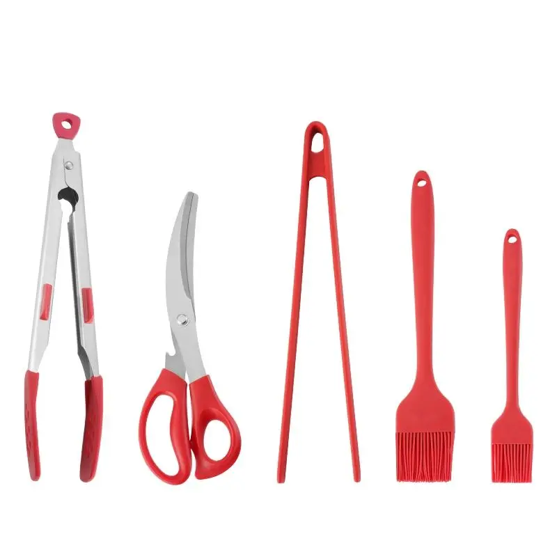 

304 Stainless Steel Korean Barbecue Scissors Set Steak Clip Barbecue Household Silicone Oil Brush Kitchen Accessories Tools