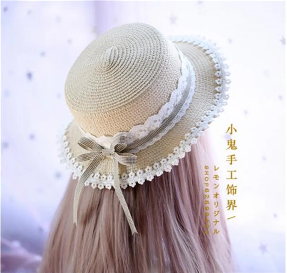 Соломенная шляпа женская летняя с кружевной отделкой в клетку | Тематическая