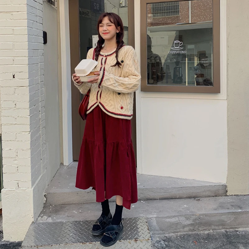 Женская юбка новинка 2021 корейский стиль элегантный однобортный Кардиган с
