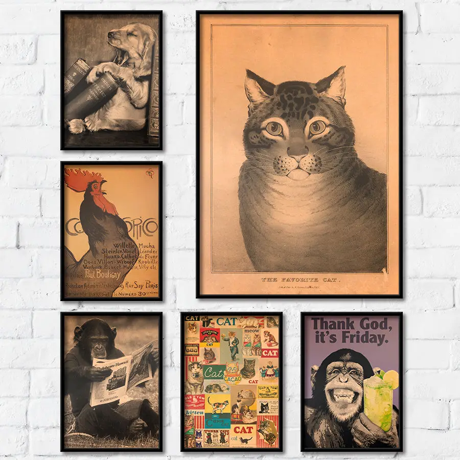 Плакат с животными кошка собака курица Сова колокольчик картина оберточная