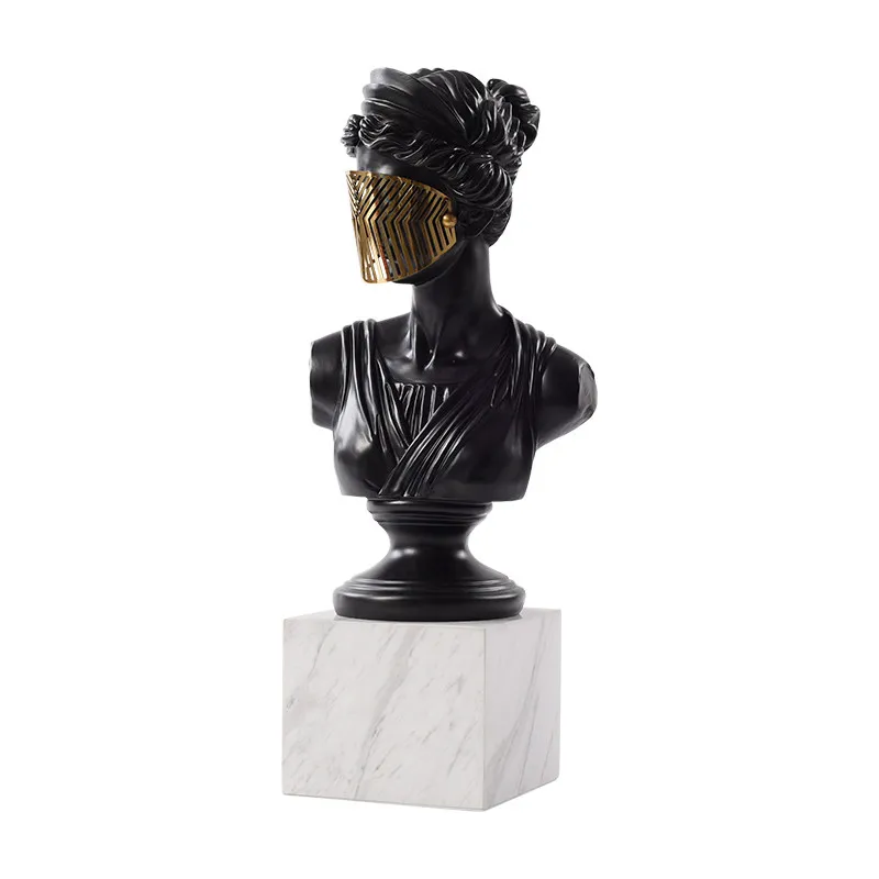 

Modern David Venus Roman Masked Statue Resin Craft Apollo Head Bust Figure Marble Base Indoor Living Room Sculpture Home Decor