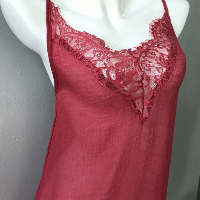 Women Lace Vest Strappy Sleeveless V Neck Loose Slim Fit Tank Tops for Summer KNG88