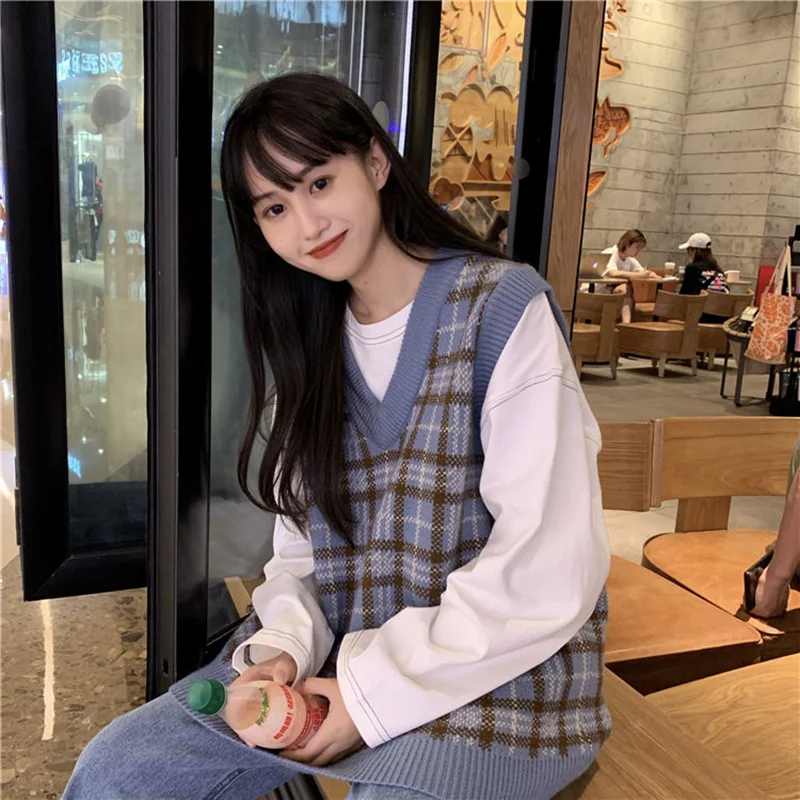 Женский винтажный клетчатый жилет в стиле Харадзюку стильная уличная одежда