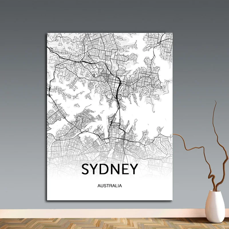 Черно-белая карта с принтом Сиднея Брисбена Мельбурна Австралия плакат-карта