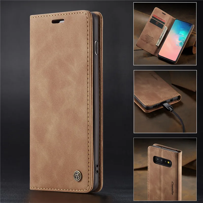 Ретро Флип кожаный чехол для samsung Galaxy S10 S10e S9 S8 Plus S7 Edge/A20/A30/A40/A50/A70 Чехол-бумажник для iPhone 11 Pro XS Max - Цвет: Brown