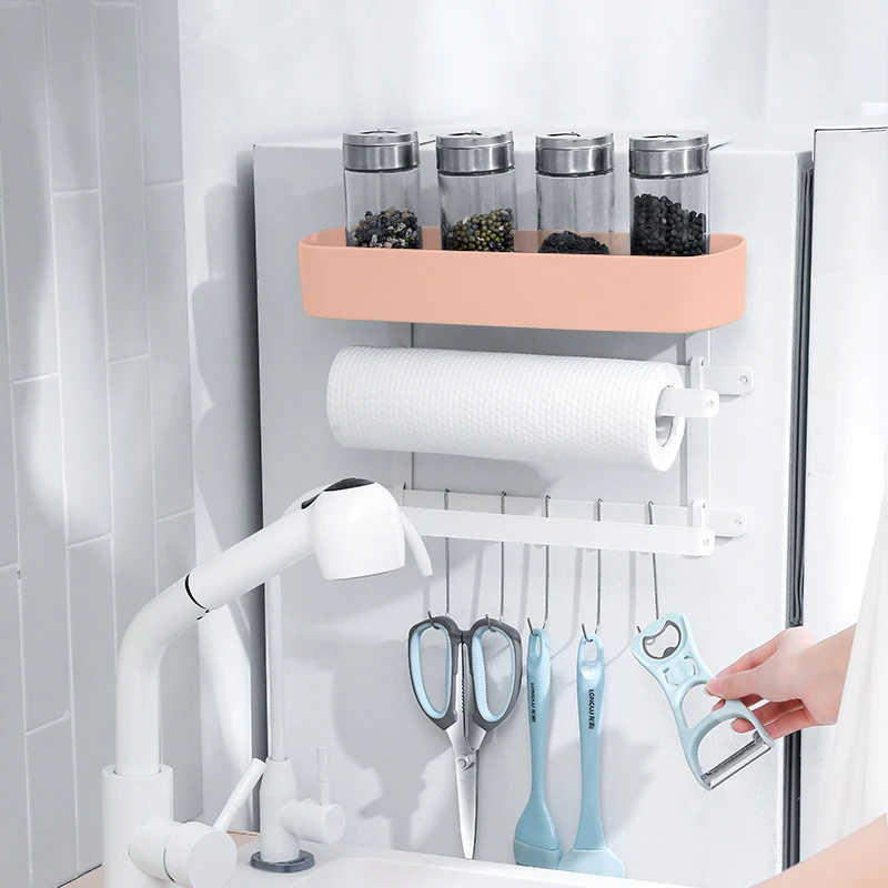 

Multifunctional Kitchen Hanger Rack Refrigerator Hanging Shelf With Paper Craft Storage Shelves Hooks Organizer 2021 Summer New