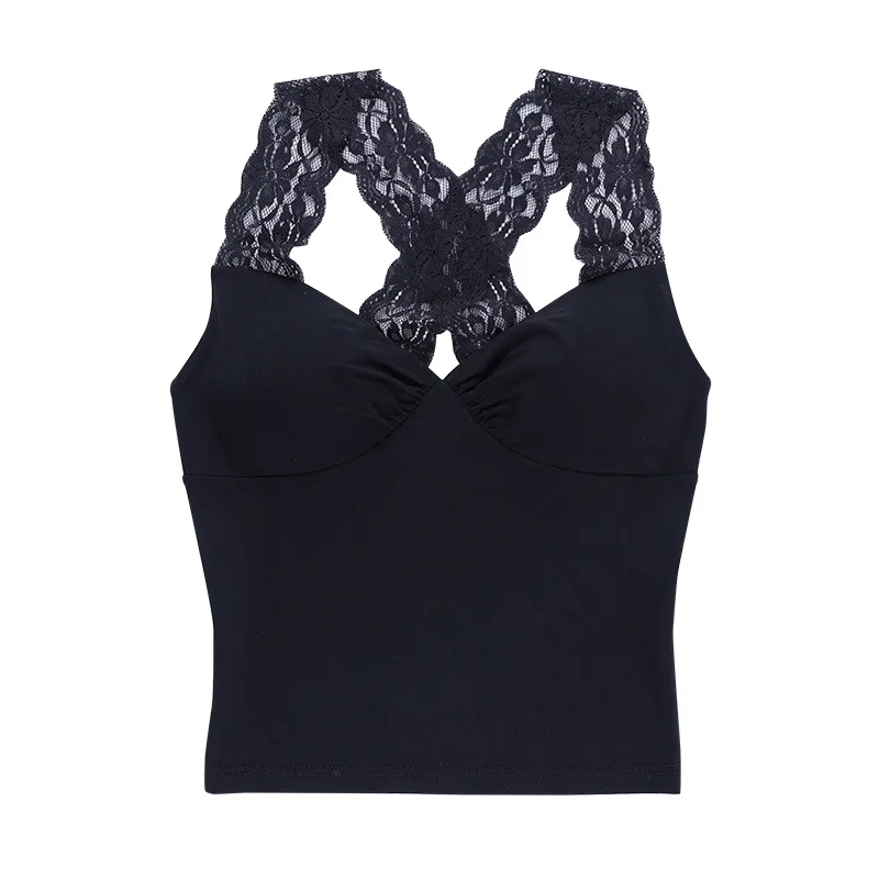 

2021 Lace Stitching Condole Belt Vest Wind Fashion Pure Color Backless Cultivate One's Morality Show Thin Coat