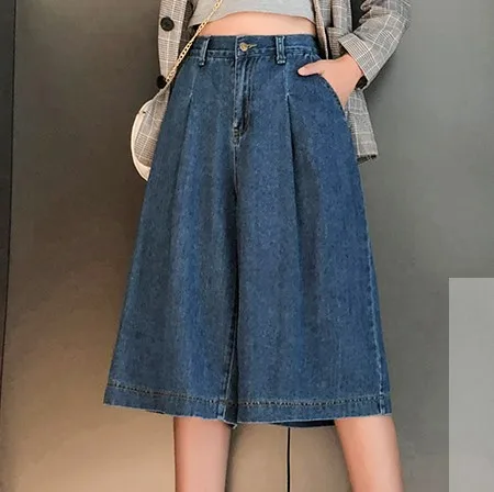 

Women's Vintage Plus Size Wide Leg Denim Skirt Shorts Women Loose Casual Streetwear Straight Feminino Ladies Shorts Jeans