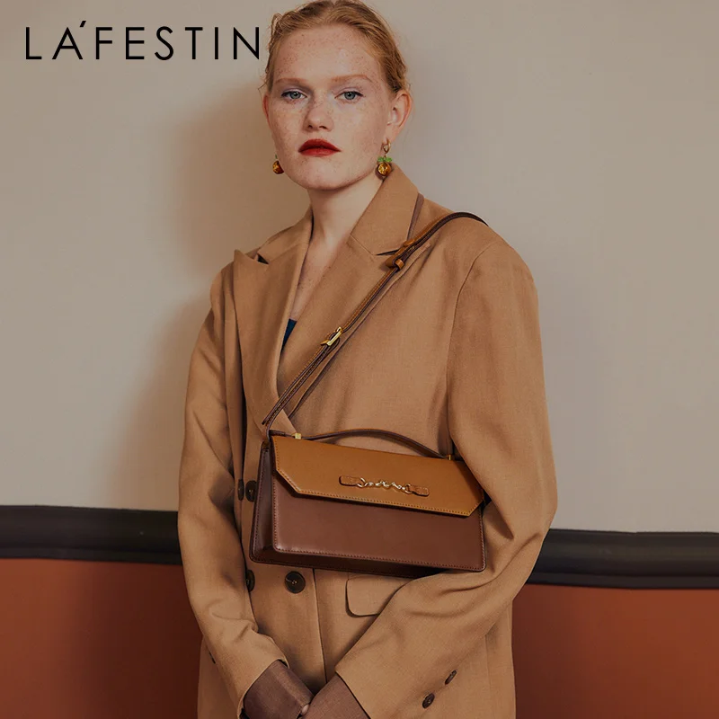 

LA FESTIN Bags 2021 new trendy leather handbags retro shoulder messenger bag simple underarm baguette High-quality brand