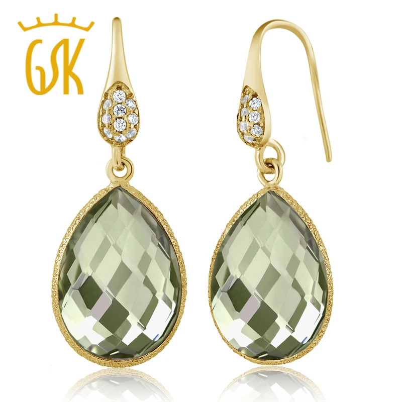 Серьги GemStoneKing 13 00 карат в форме груши Зеленый Натуральный Аметист позолоченные 925