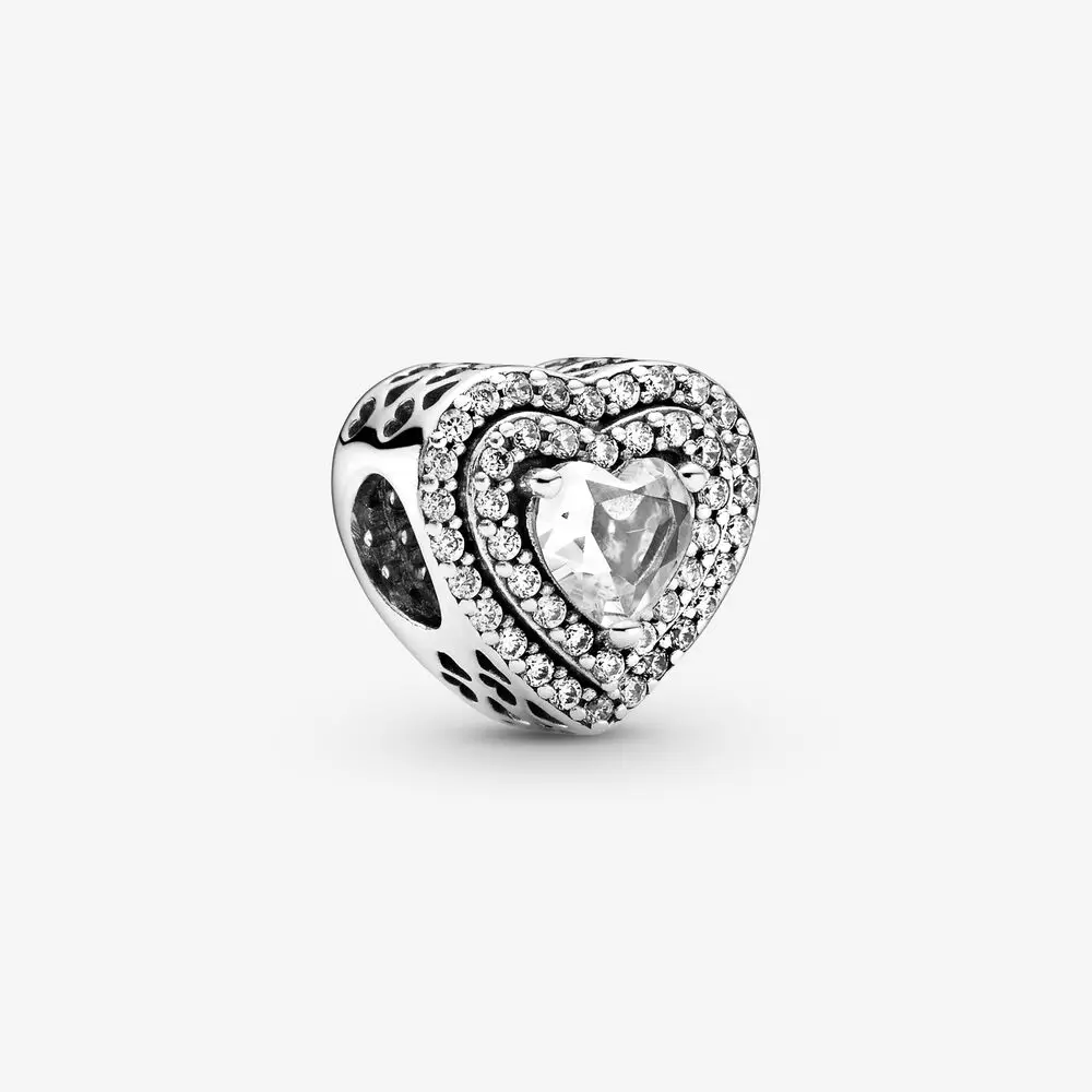 

100% 925 Sterling Silver Sparkling Leveled Hearts Charms Beads Fits Pandora Bracelet Original Women Charmsy DIY Jewelry 2020 New