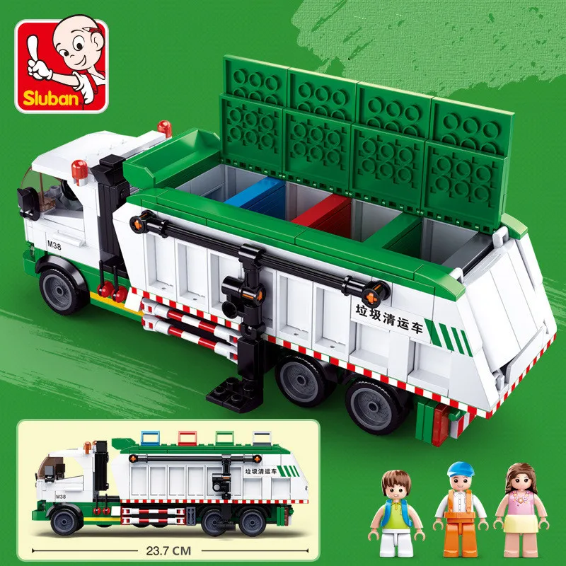

432Pcs Urban Garbage Classification Truck 100 Cards Sanitation Building Blocks Sets City Creator Educational Toys for Children