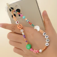 trend smile love letter phone chain for women boho moon beads mobile strap phone case charm anti lost lanyard jewelry gift