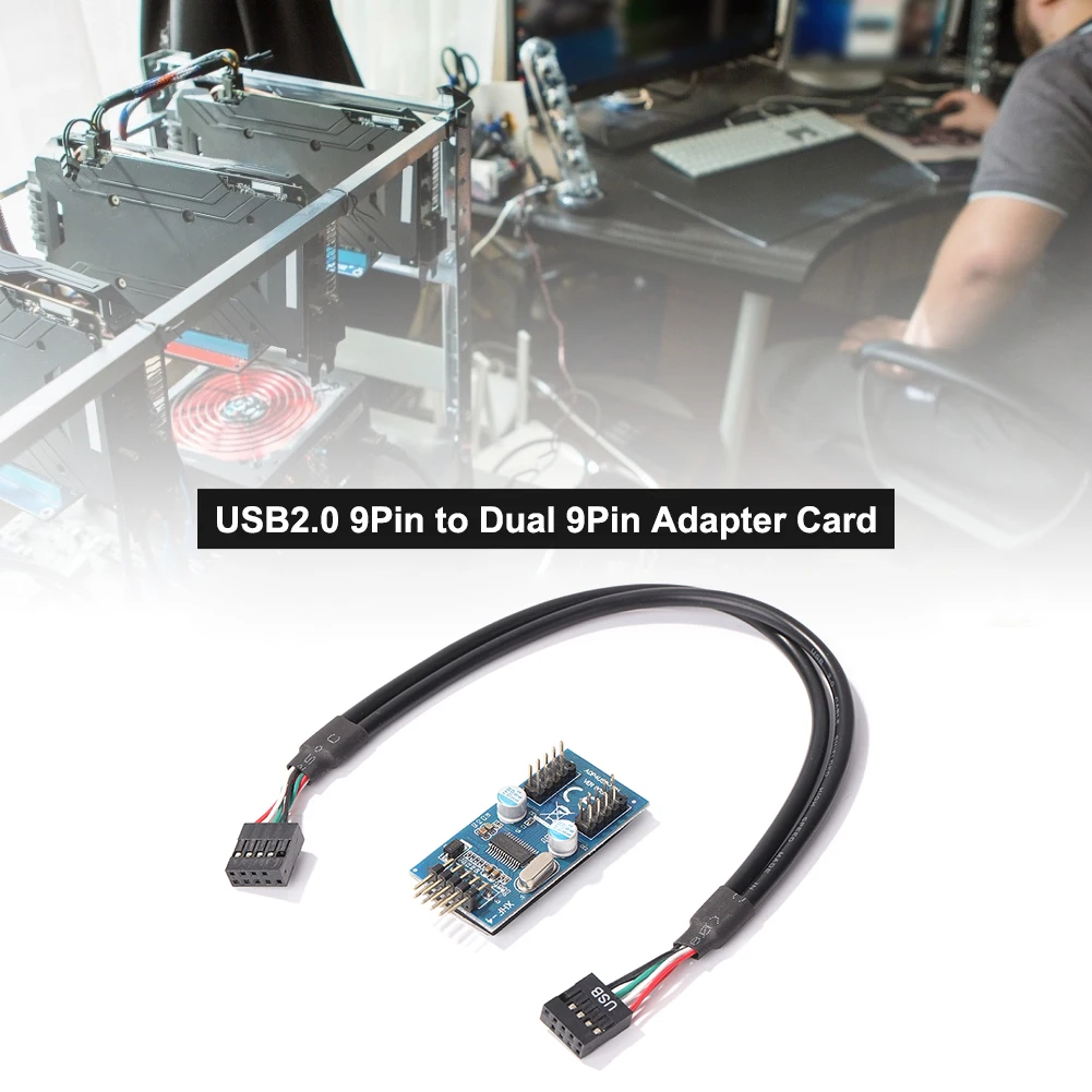 

USB-разъем, адаптер, карта от 1 до 2, 9-контактный к двойному 9-контактному разветвителю, черный (провод), синий (материнская плата) для WIN2000/WinXP/2000