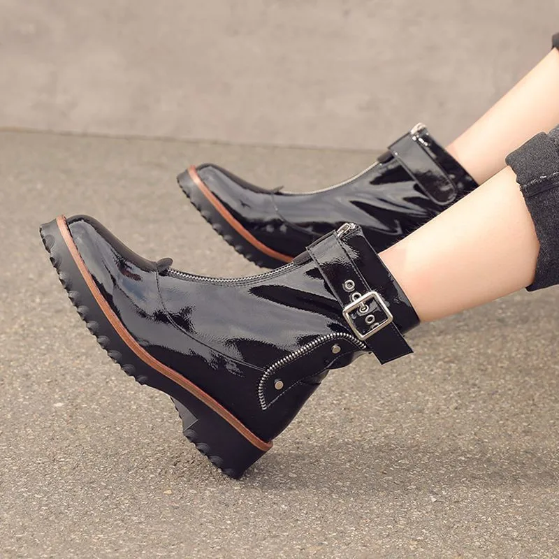 Женские ботильоны из лакированной кожи MORAZORA модные полусапожки на молнии с