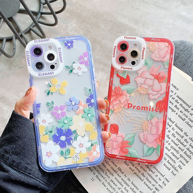 

Colorful Painting Flowers Daisy Phone Case For iPhone 13 Pro Max 12 11 X XS XR 7 8 Plus SE 2020 Clear Soft Shockproof Back Cover