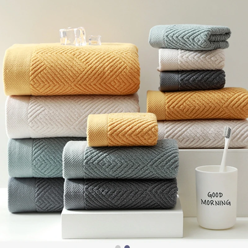 

D0AD 3pcs Cotton Bath Towel Solid Color Face Towels Jacquard Absorbent Quick Dry Washcloth Bathroom Shower Beach Blanket