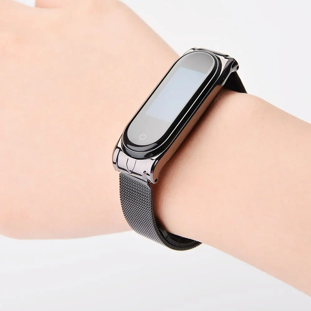Браслет Mi Band 4 браслет из нержавеющей стали для Xiaomi Mi браслет 4 3 Mi4 сменный ремешок Miband 4 3 металлические браслеты Pulseira - Цвет: Black