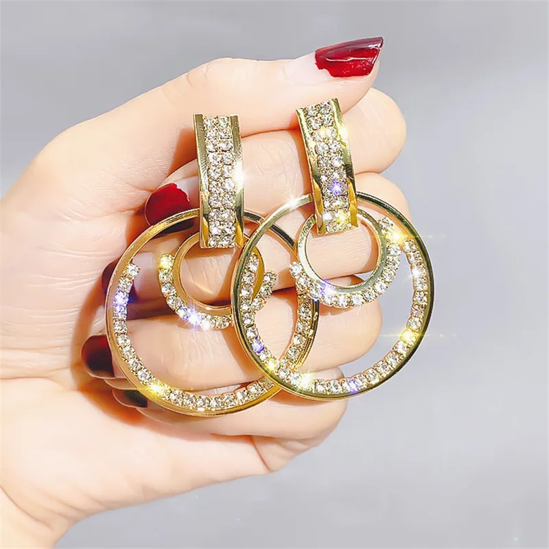 Женские Висячие серьги Стразы эффектные геометрические из серебра 2019 пробы