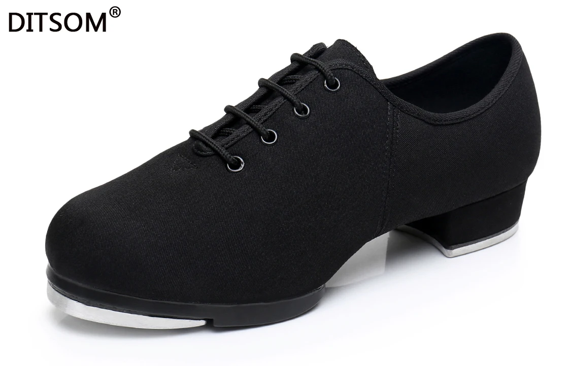 New Classic Oxford Cloth Clogging Tap Shoes For Men And Women Lace Up Middle Heel Aluminum Sole Jazz EU34-EU45 |