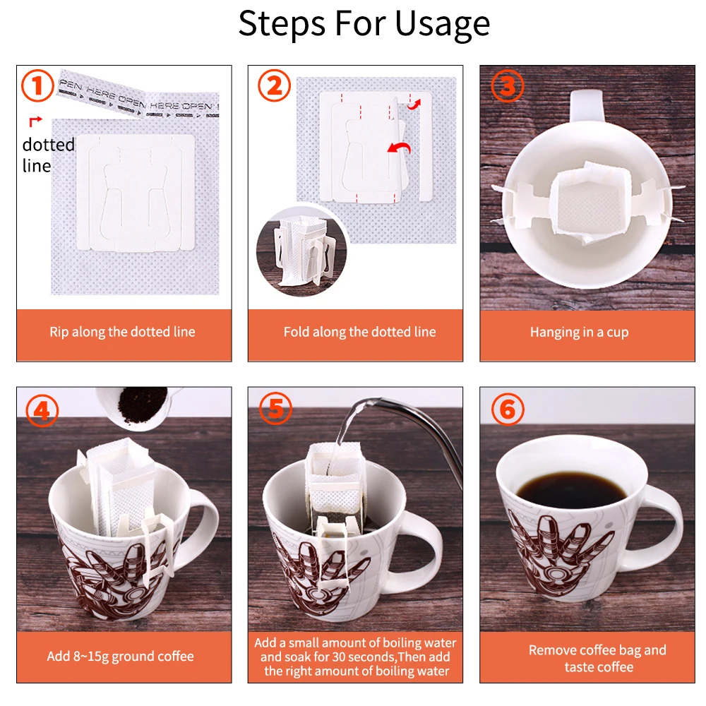 

50PCS/Pack Portable Drip Coffee Filter Bag Hanging Ear Style Coffee Filters Paper Home Office Travel Brew Coffee And Tea Tools