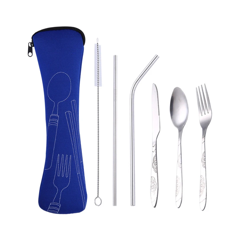 6pcs dark blue Hifuar 3 шт./компл. Нержавеющая сталь набор посуды для располагаться лагерем перемещения столовый набор из вилок ужин посуда Чехол комплект с матерчатые мешки - Цвет: 6pcs dark blue