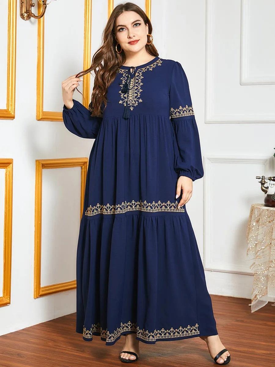 Женское Свободное длинное платье с вышивкой элегантное кафтан цветочным принтом