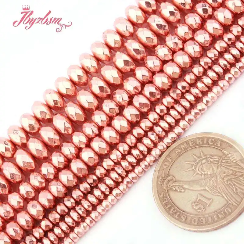 Граненые бусины цвета розового золота граненые из гематита и геши каменные для