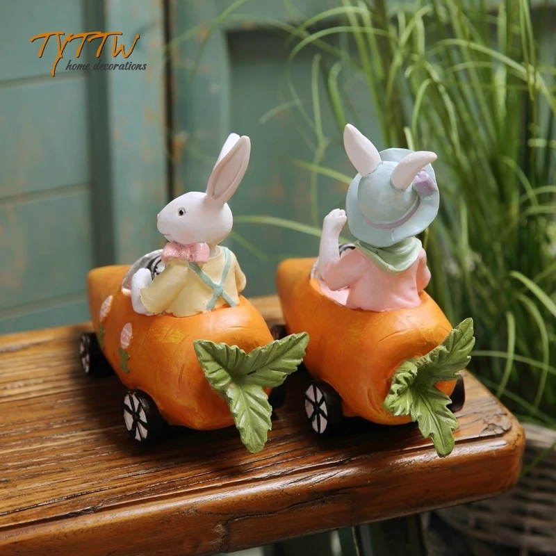 

2Pcs/Set Cute Carrot Bunny Couple Miniature Figurines Resin Rabbit Animal Crafts Landscape Fairy Garden Gifts Home Decoration