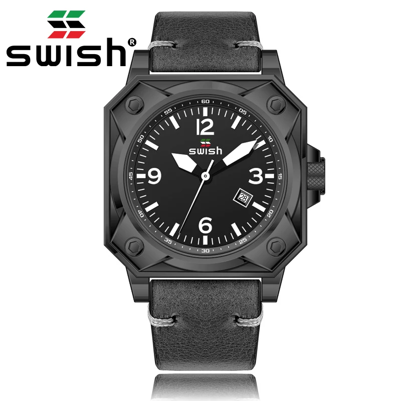 SWISH 2020 квадратные часы для мужчин модные Лидирующий бренд мужские кожаные