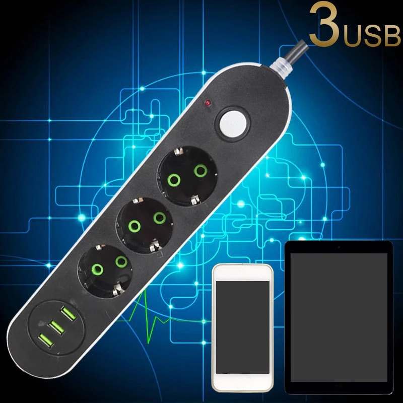 Новый Умный Сетевой USB фильтр с 3 розетками зарядное устройство портами шнур