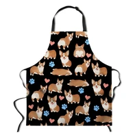 cartoon corgi dog print adjustable cooking accessories apron cute female women chef kitchen aprons ladies bbq cleaning tools