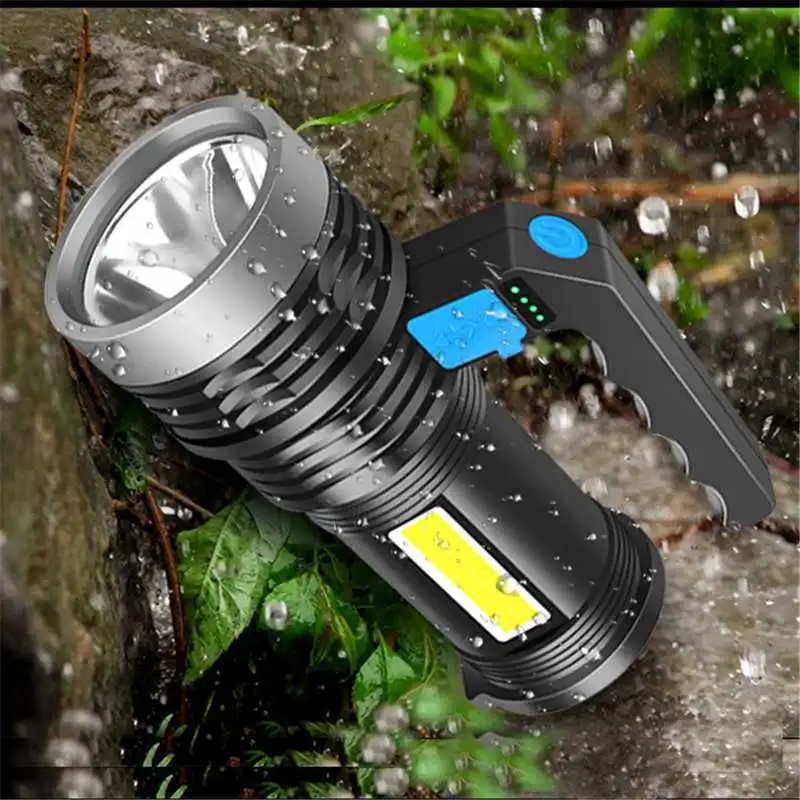 XANES P500 Double Light 500m Strong Flashlight with COB Sidelight USB Rechargeable Handheld Spotlight LED Lantern Torch Lamp | Освещение