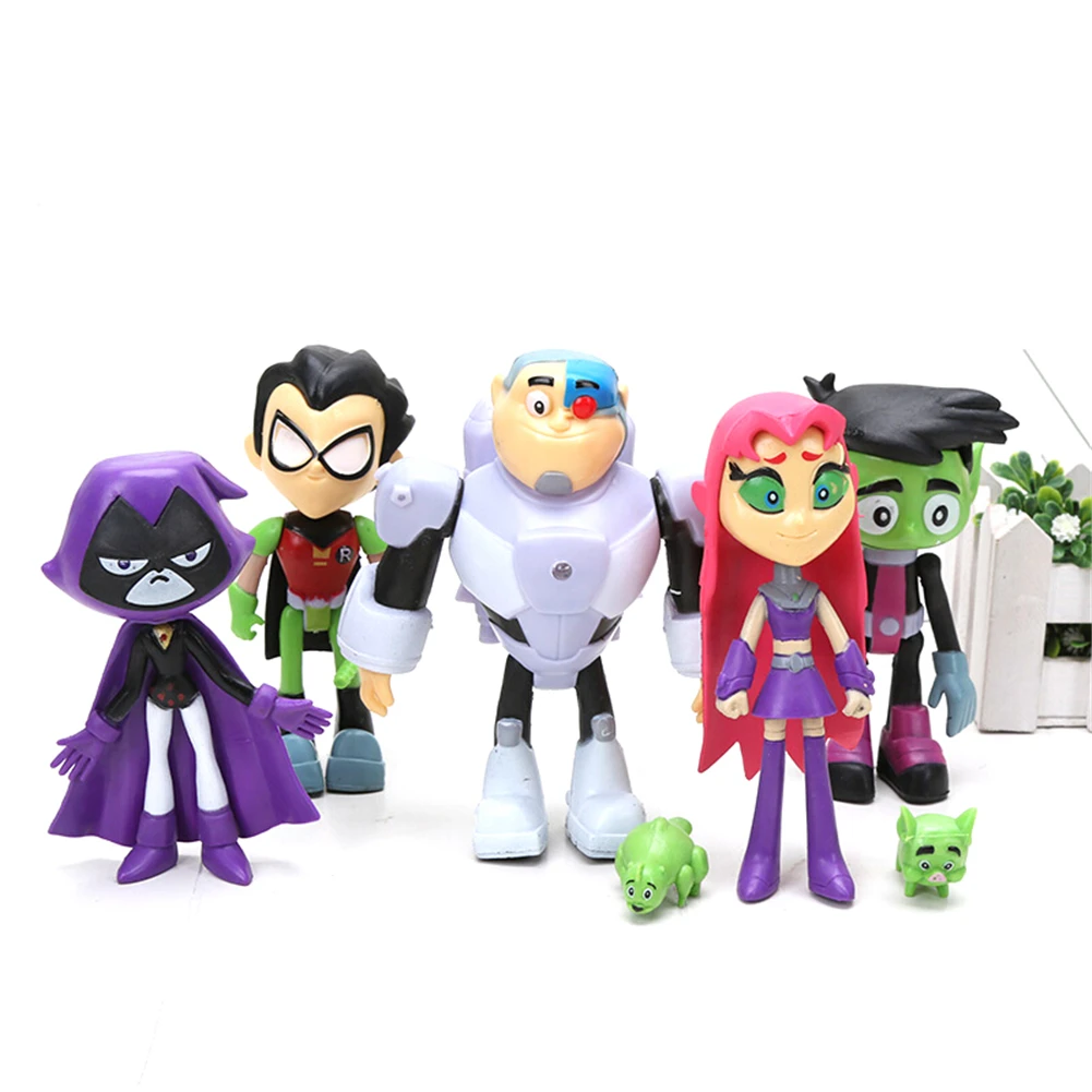 

Teening Titans GO Anime Action Figures Toys Robin Cyborg Beast Boy Raven PVC Cartoon Model Birthday Gifts Juguetes For Children