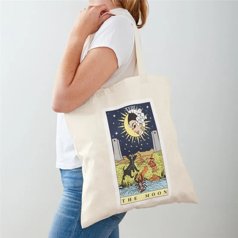 

Women Shopper bag Valentina The Moon Tarot Kawaii Bag Harajuku Shopping Canvas Shopper Bag girl handbag Tote Shoulder Lady Bag