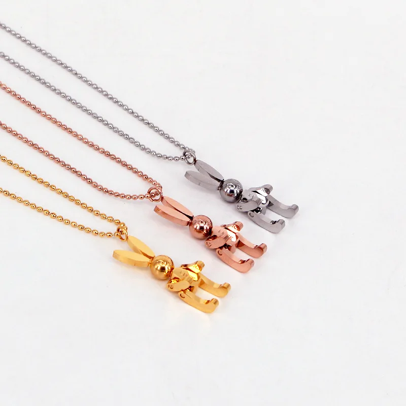 

New Trendy Mobile Rabbit Pendant Necklace Yellow Gold Color 316L Titanium Steel Jewelry Woman Gift Never Fade Hypoallergenic