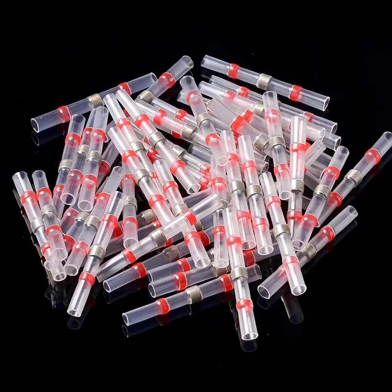 50 шт. красные Термоусадочные соединители для стыковой проволоки 22 18AWG