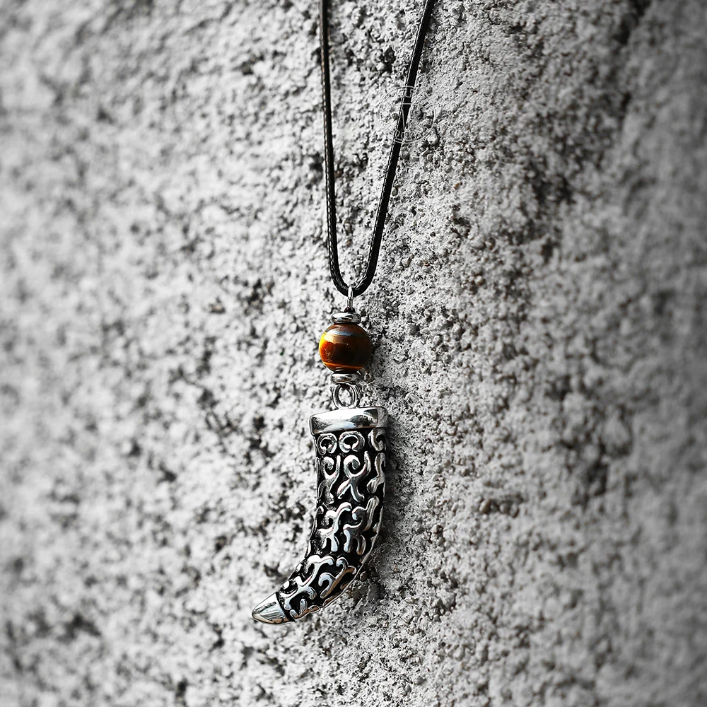 Новый дизайн 2 мм черная кожа Нержавеющая сталь олон ожерелье волчий зуб для