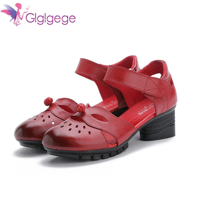 Женские сандалии из натуральной кожи с открытым носком на липучке|Боссоножки и