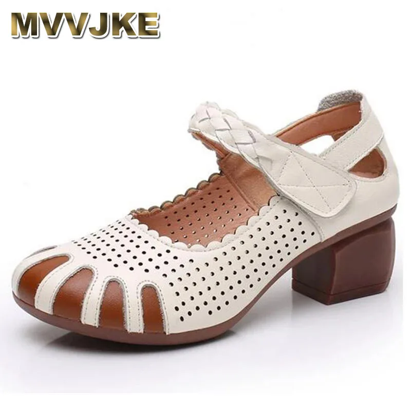 

MVVJKE Roman Style Spell Color Top Soft Cowhide Hollow Breathable Sandals Woman High Heel Shoes Non-slip Comfortable Fashion Sho