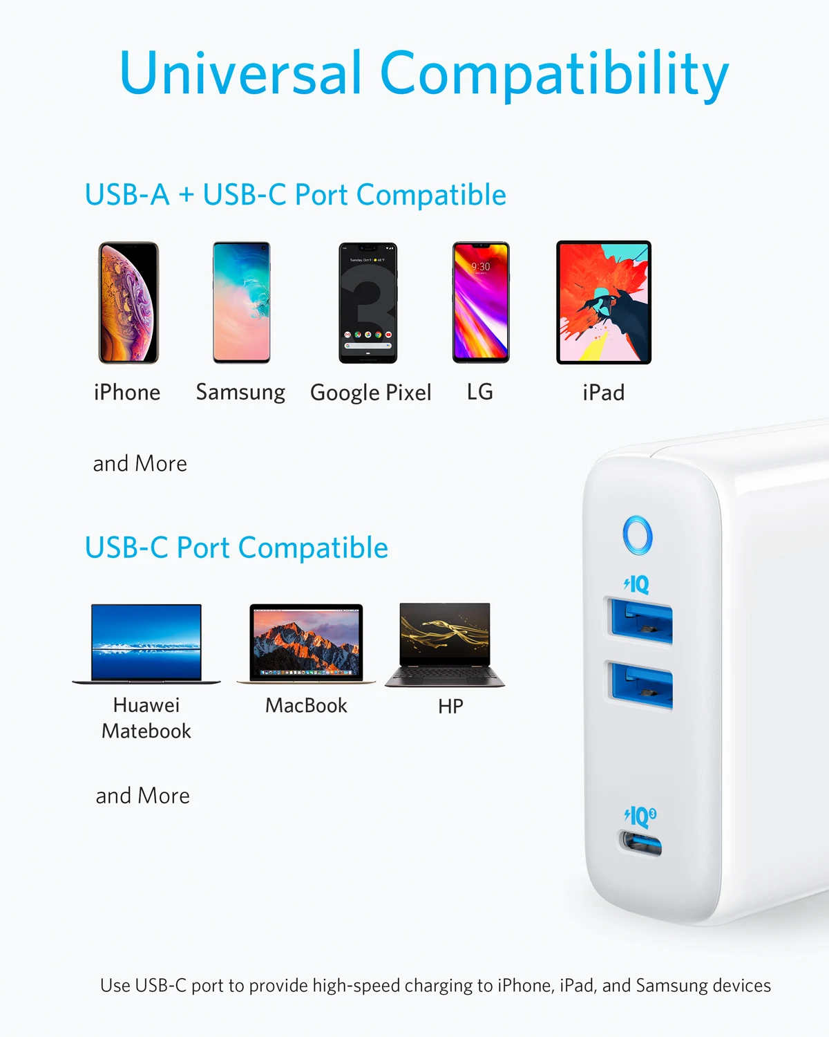anker 65w piq 3 0gan type c charger with a 45w pd port powerport iii 3 port 65w charger with usukeu plugs for travel free global shipping