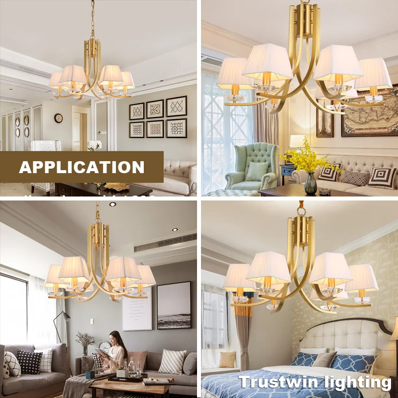 Подвесная люстра в американском стиле с тканевым оттенком светодиодный