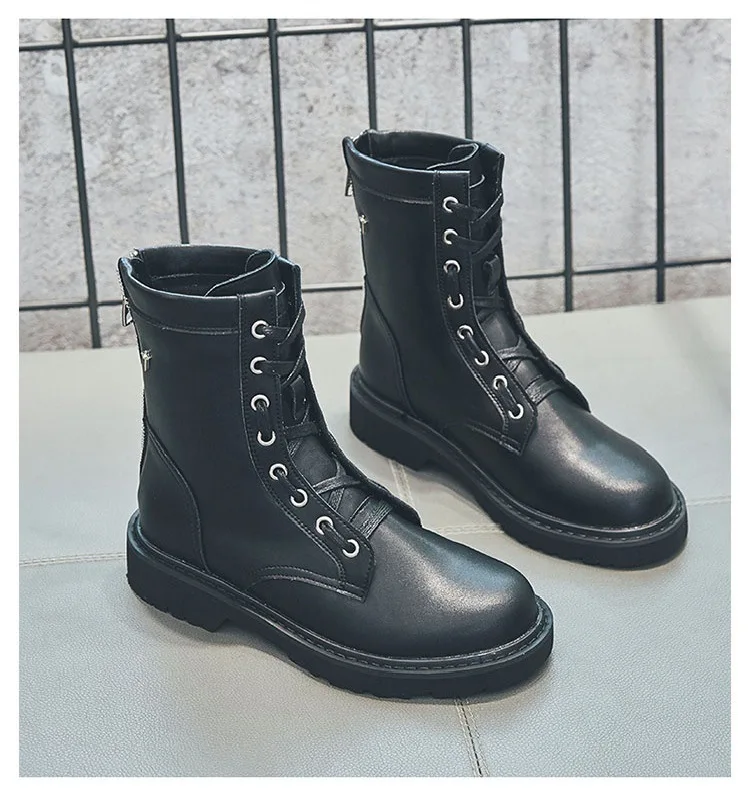 Женские ботинки до середины икры с перекрестной шнуровкой из искусственной кожи