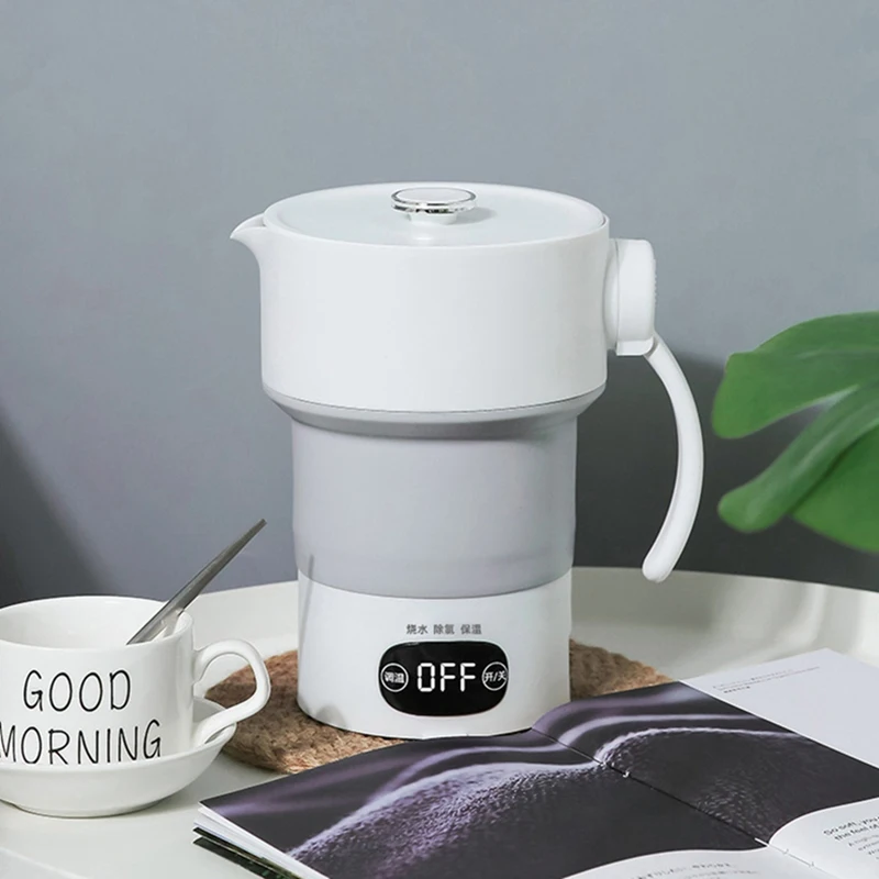 

2 Set Electric Kettle 600ML Silicone Kettle Boiling Water Heater for Tea Coffee Hot Drinking Travel, Gray & Pink