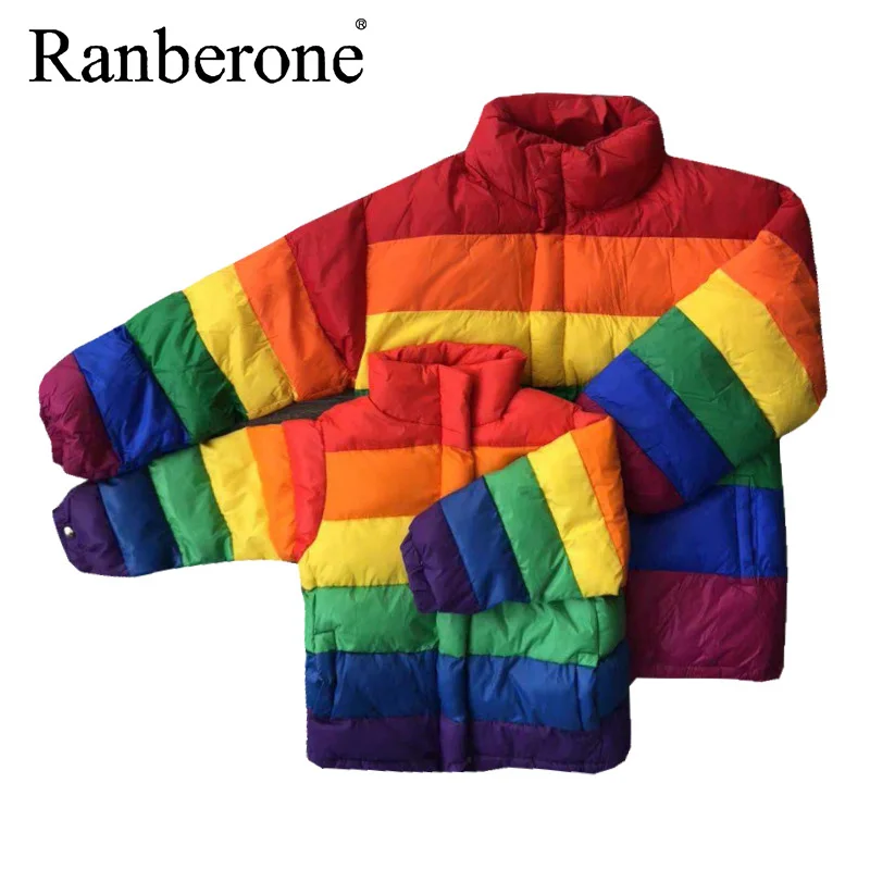 Ranberone Winter Jacket Women Hooded Parka Coat Rainbow Clothes Girl Cotton Outwear Warm Thick Casual Hooded Jacket Clothing