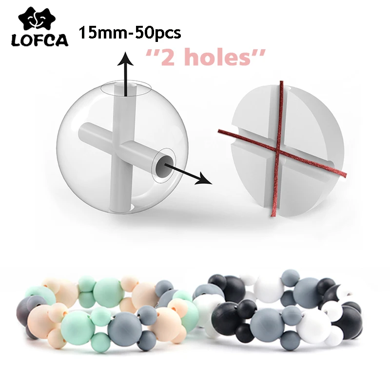 

LOFCA Wholesale 15mm 50pcs/lot 4 Holes Round Silicone Beads BPA Free Loose Silicone Jewelry Beads Teething Necklace Chew