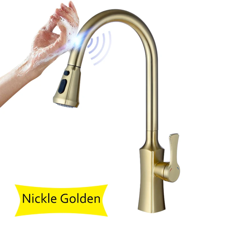 nickle golden Senlesen Sense кухонный кран выдвижной носик смеситель для раковины с струей распылителя хром/Матовый никель/черный - Цвет: nickle golden