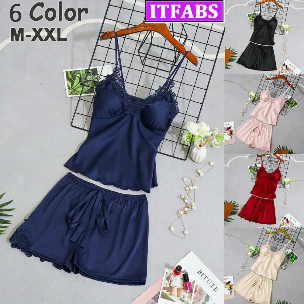 Красивая женская летняя одежда для сна сексуальная шелковая атласная пижама