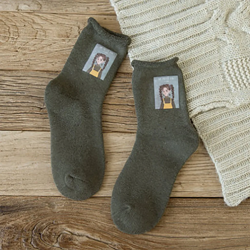 1 пара модных свернутых теплых носков женские носки с мультяшным принтом